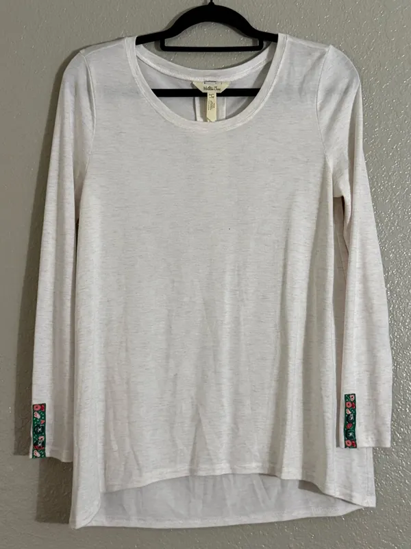 Matilda Jane White Long Sleeve Floral Trim High Low Tunic Top Size S - Image 7