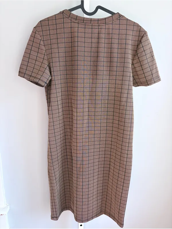 Zara Brown Plaid Short-Sleeve Shift Dress - Image 7