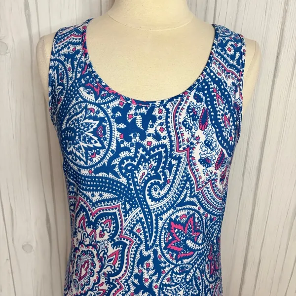 MSK Drop Waist Sleeveless Tiered Midi Dress Bright Blue Paisley, Medium‎ - Image 2