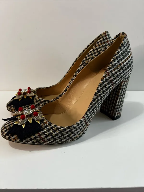 J.Crew Collection Lena Jeweled Tweed Chunky Heel Pumps Made in Italy - Image 5