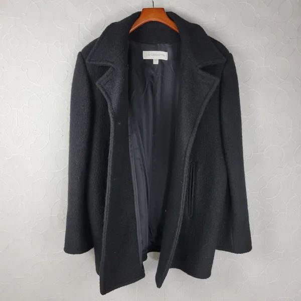 Liz Claiborne Womens Pea Coat 14 Black Wool Double Breasted Outerwear Winter - Image 13