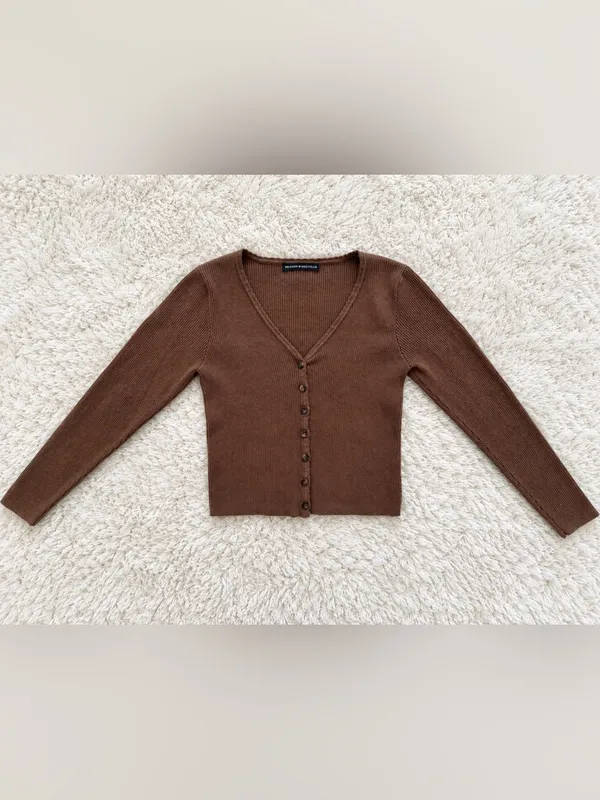 Rare Y2K Brandy Melville Collin Ribbed Cardigan – Brown - Image 4
