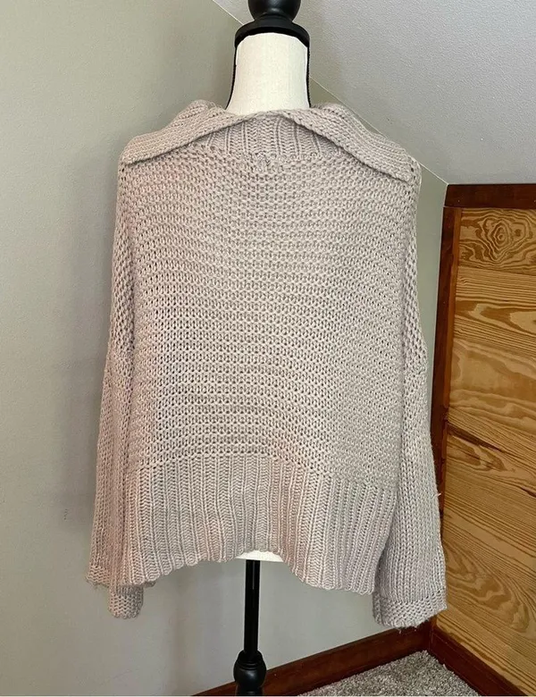 Umgee Grey Lavender Oversized Open Knit Turtleneck Sweater Small - Image 3