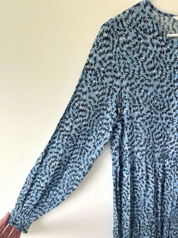 Zara The Angel Dress Blue Abstract Tiered Midi Dress Long Sleeves Flowy Boho - Image 8