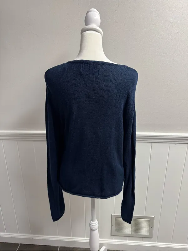 Pearls & Camo Palm Beach Long Sleeve Pullover Knit Sweater Blue Medium Coastal - Image 10