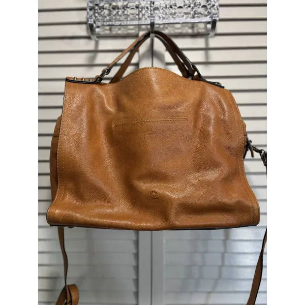 C & C California Leather Bag‎ Satchel Camel Double Strap Zip Brown - Image 9