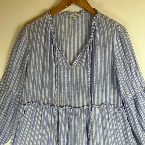 Rails Everly Ludlow Stripe Tiered Linen‎ Blend Mini Dress Blue White Small - Image 7