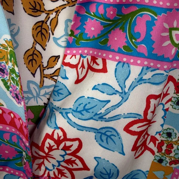 Zara Floral Patchwork Button Up Blouse Large Multicolor Maximalist Colorful‎ Art - Image 5