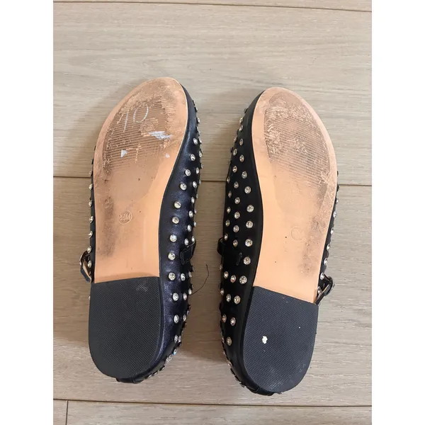 Flashy Black Rhinestone Embellished Mary Jane Pointed Toe Flats Size 8.5 - Image 2