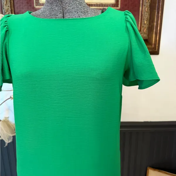 DKNY Kelly Green Drop Waist Flutter Sleeve Ruffle Hem Dress Size 2 💚🍄 - Image 4