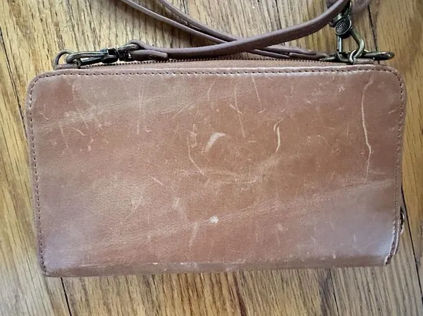 THE SAK Iris Tobacco Brown Flower Embossed Smartphone Crossbody Wristlet Wallet - Image 6