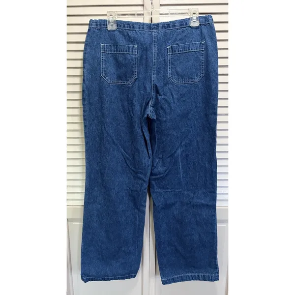 Esprit‎ Wide Leg Pull On Denim Jeans Tie Waist Size M Mid Rise Logo Pockets - Image 3