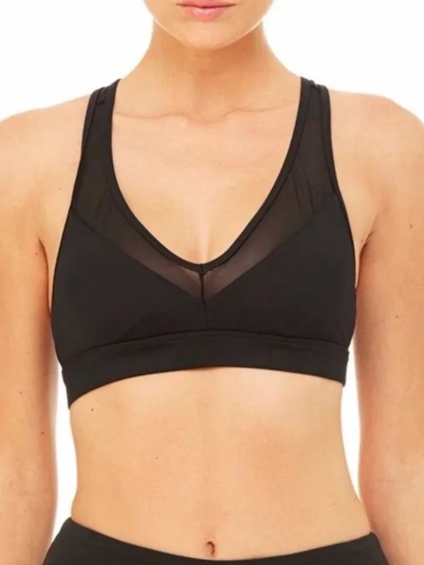 ALO YOGA Entice Sports Bra Mesh Crossback Strappy V Neck Small - Image 2