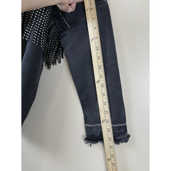 Denim Jacket Black Fringed Western Women’s Size S Embellished Festival Coachella - Image 12