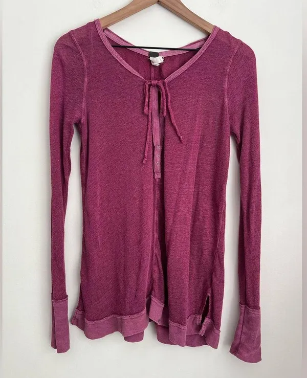 Free People Affogato Hacci Henley Linen Blend Top long sleeve lightweight S - Image 4