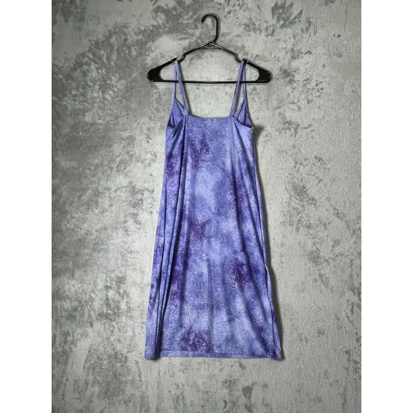 Vintage Y2K Purple Glitter Cowl Neck Mini Dress Spaghetti Strap Party Clubwear - Image 3
