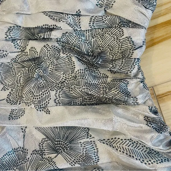 ZARA METALLIC DRAPED HALTER MINI DRESS SILVER W/ Black Floral Zipper Size Small - Image 3