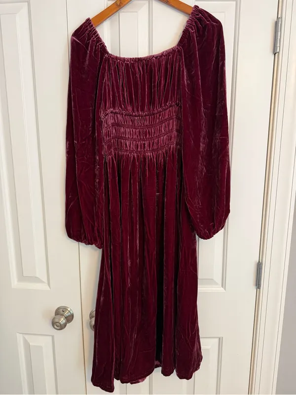 Hill House Home The Jasmine Nap Dress in burgundy velvet - XS - NWT - Image 8