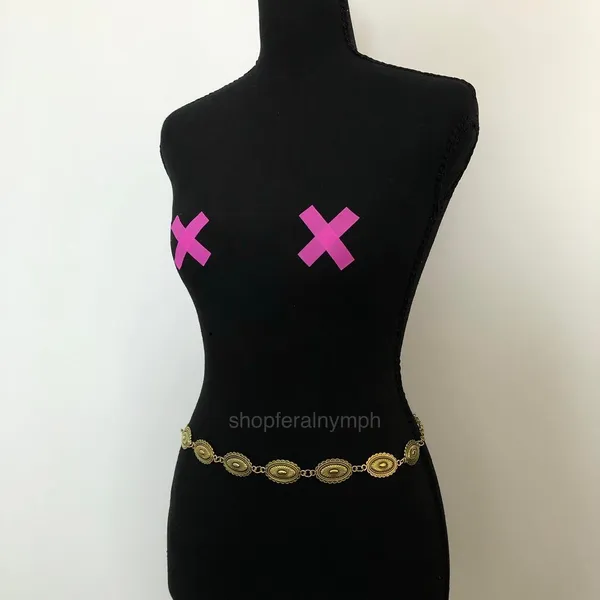Vintage Y2K Western Gold-Tone Concho Chain Belt, Fits 16–39.5 Inches, X7GA1216 - Image 5