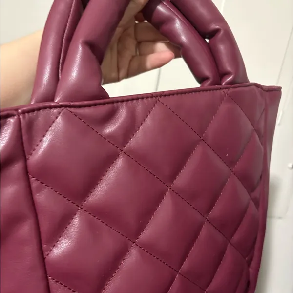 Quilted Burgundy Tote Bag Purple - Image 7