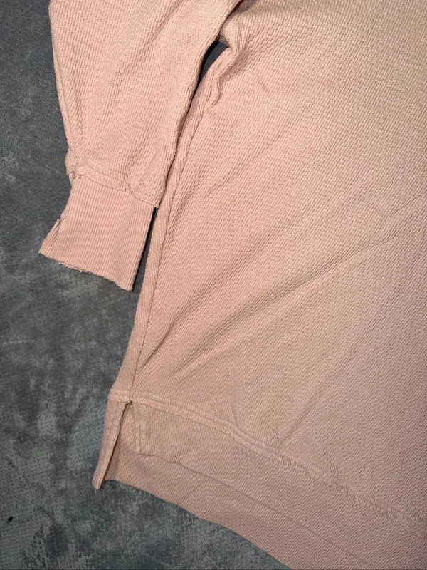 Aerie L Oversized Waffle Knit Crewneck Sweatshirt Blush Pink Side Slit Cozycore - Image 6