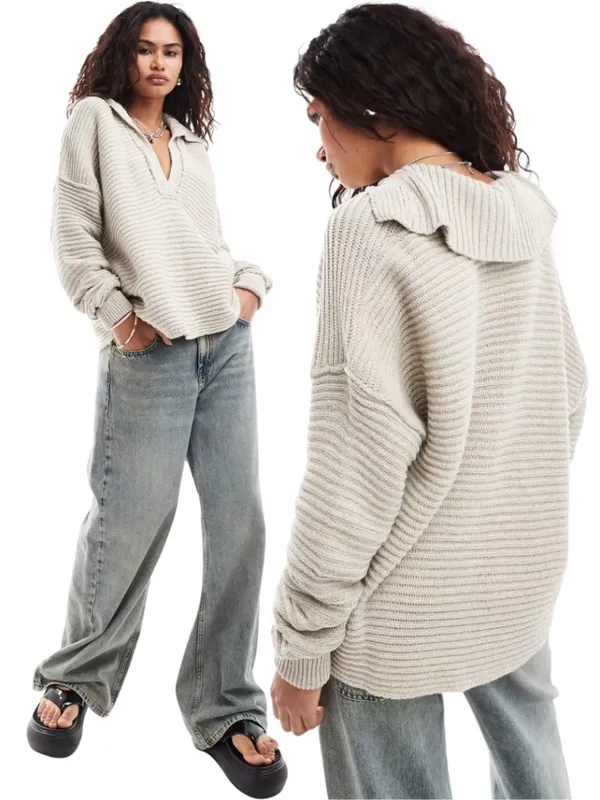 Free People Marlie Pullover Sweater Women's Small Pebble Collared Bohemian NWOT - Image 2