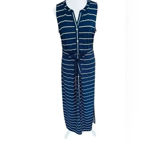 ✨TALBOTS  BUTTON-FRONT STRIPE JERSEY MAXI SZ LARGE DRESS✨ - Image 4
