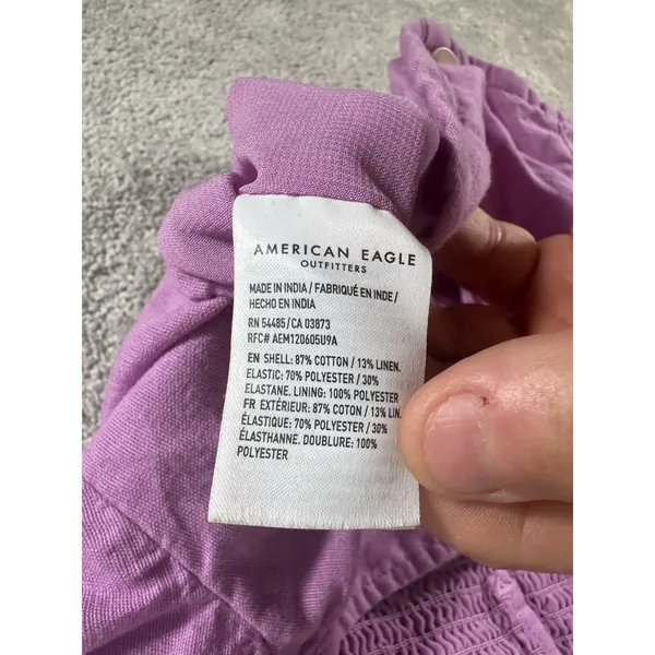 American Eagle Linen Button Crop Top Puff Balloon Sleeve‎ Purple Women's Small - Image 4