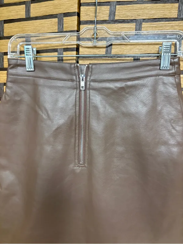 Nasty Gal Brown Faux Leather Mini Skirt Size 0 - Image 3