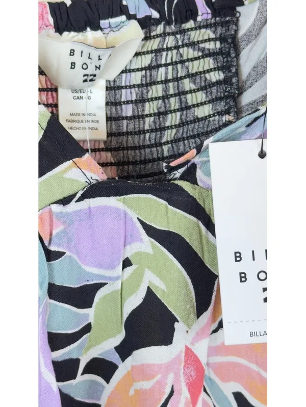 Billabong Carefree Cami Large Black Tropical Floral V Neck Smocked Crop Top NWT - Image 8