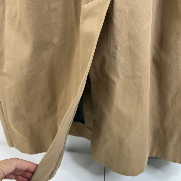 COS women’s Size 34 S Trench Coat Belted Jacket Khaki‎ Long Collarless Pockets - Image 8