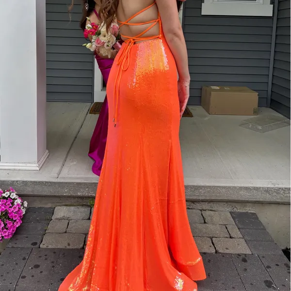 Kiss Prom Orange Sequin Prom Dress - Image 2