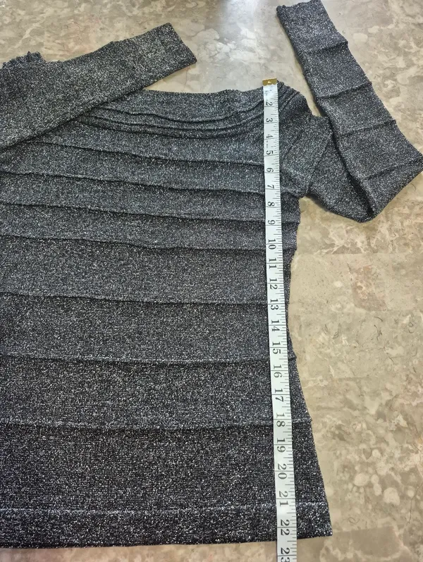 Y2K Vintage Cache 90s 2000s grey Metallic Ribbed Off The Shoulder Knit Top Small - Image 8