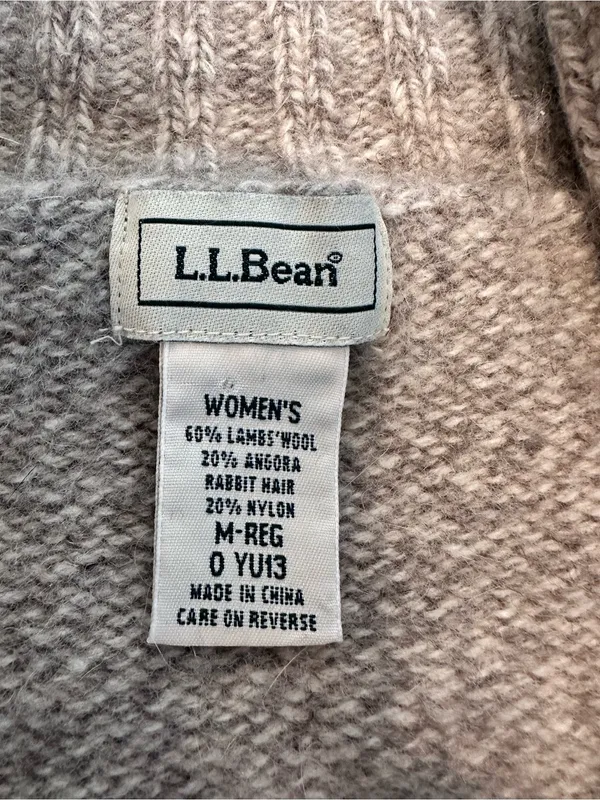 LL Bean Lambswool Angora Blend Oatmeal Sz:M Full Zip Cardigan Sweater Mock Neck. - Image 10