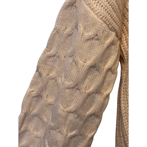 Women's Cream Textured Knit Balloon Sleeve Sweater Size L - Image 6