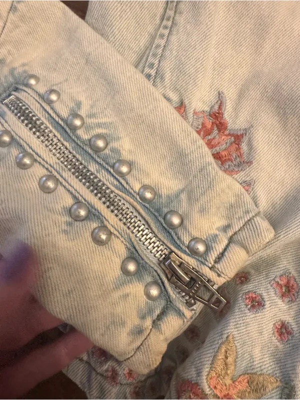 BLANK NYC Floral Embroidered Denim Moto Jacket‎ - Image 5