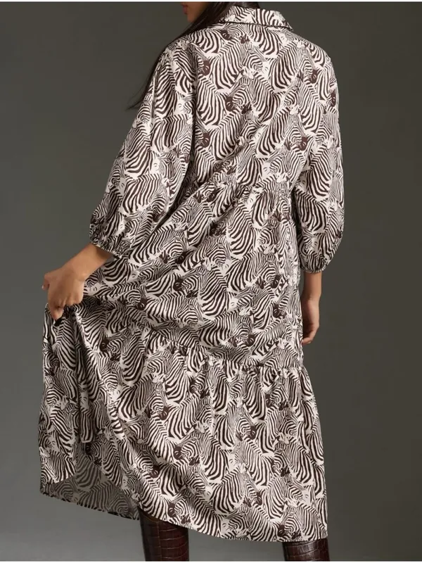 Maeve by Anthropologie | Bettina Tiered Shirt Dress in zebra graphic print - Image 3