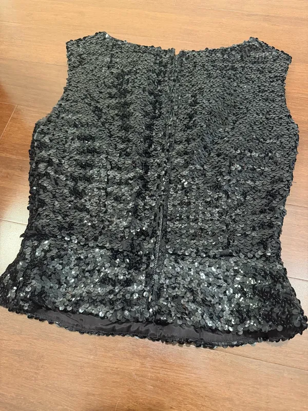 Vintage Black Sequin Sleeveless Top Size XS - Image 2