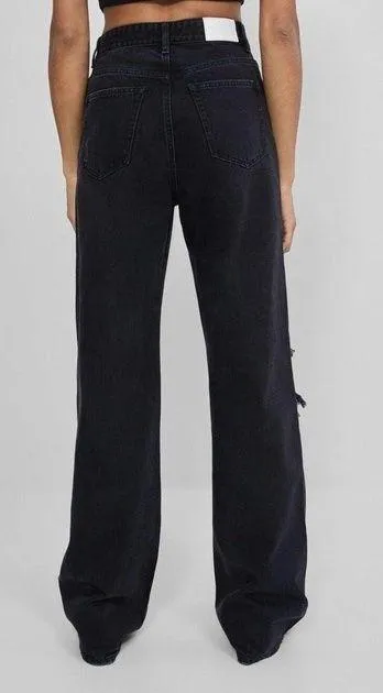 Bershka Ripped High Rise Waisted Wide Leg 90’s Jean Denim Pants - Image 4