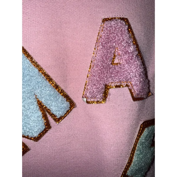 Simply Southern Pink Mama Chenille Patch Sweatshirt M Lightning Bolt Glitter MOM - Image 4