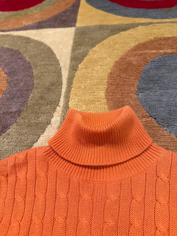 Ralph Lauren Sport Cable Knit Turtleneck Short Sleeve Sweater Orange Size Large - Image 3
