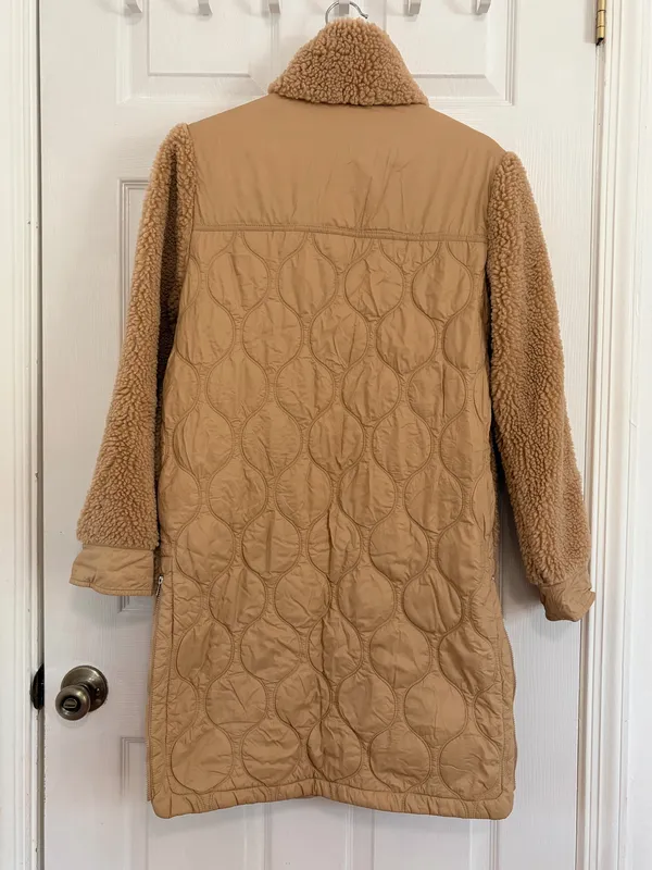 Athleta Sherpa Teddy Coat XS Camel Longline Cozy Minimalist Quiet Luxury Winter - Image 3