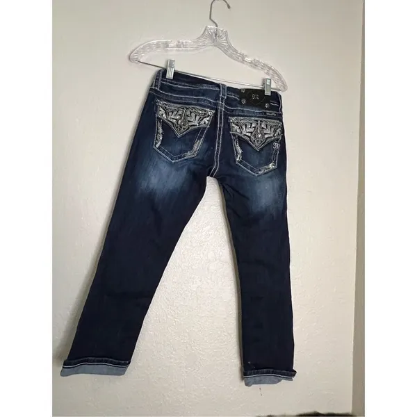 Miss Me Signature Crop Women's Distressed Embellished Bling Back Pockets Size 26 - Image 5