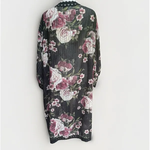 LuLaRoe Black Rose Floral Kimono Lace Duster XL Boho Whimsigoth Resort Cruise Cover Up - Image 5