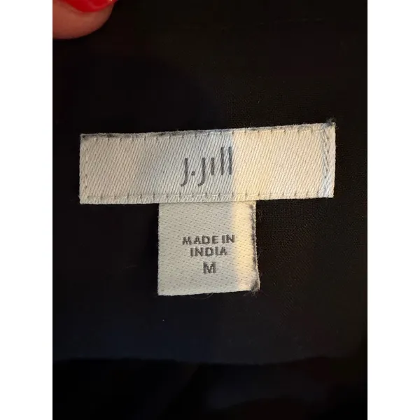 J Jill Shift Dress Women Medium Black Ruffle Neck Modal Rayon Tiered Minimalist‎ - Image 9