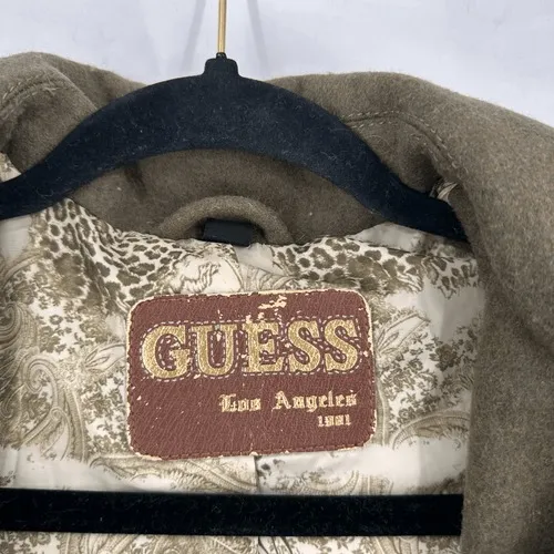Guess Wool‎ Blend Coat Women M Brown Double Breasted Hooded Vintage Academia - Image 3