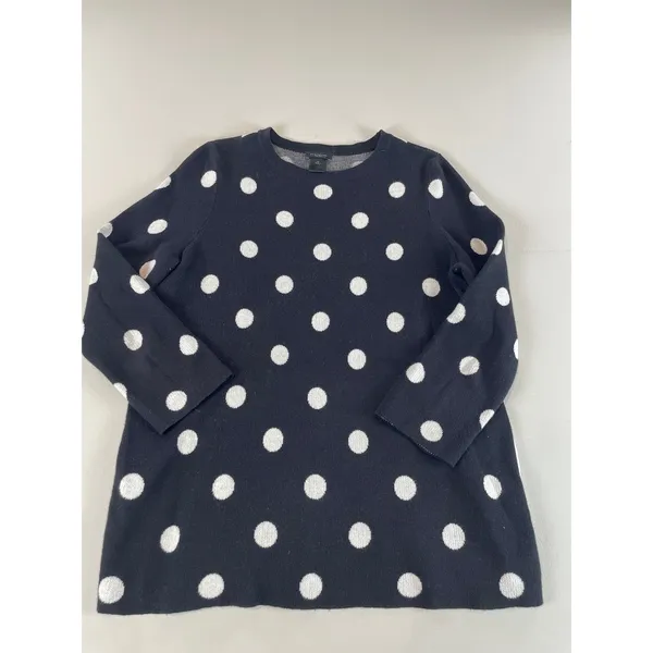 Ann Taylor Factory Sweater Size M Black White Polka Dot Faux Ruffle Shirt Tail - Image 4
