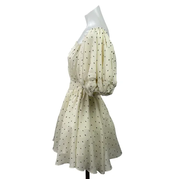 J.Ing Garland Garden White Polka Dot Half Puff Sleeve Flared A-Line Dress Sz XS - Image 2