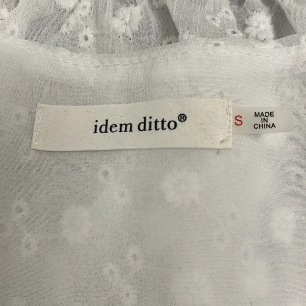 Idem Ditto White Eyelet Floral Crop Top Small‎ Peplum Ruffle Sleeve Plunge Neck - Image 7
