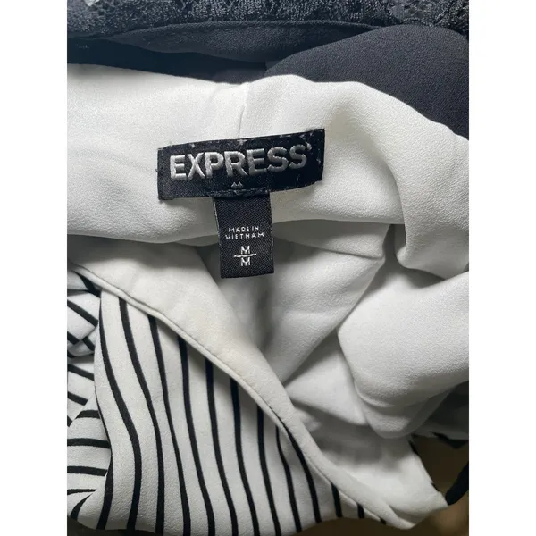 Express Womens Black‎ White Striped Lace Racerback Cami Tank Top Size Medium - Image 3